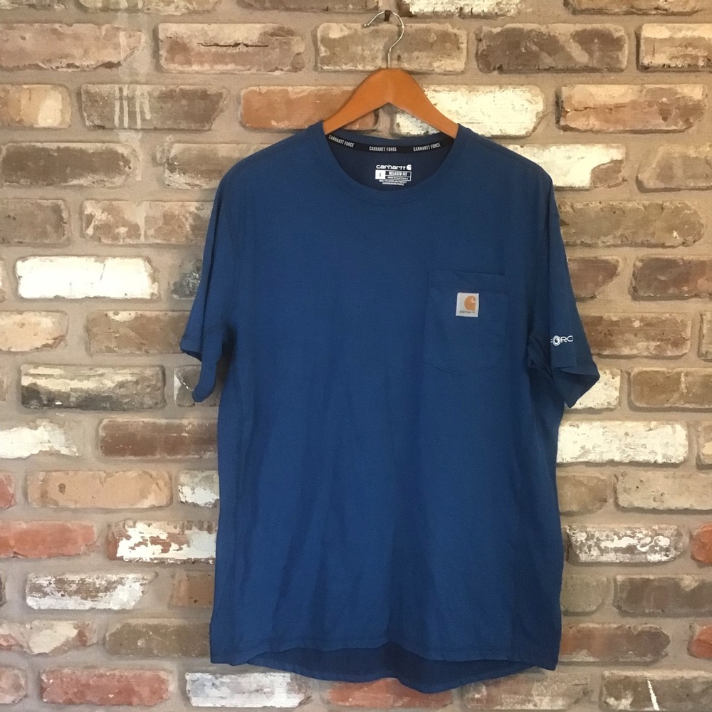 CARHARTT Mens Dark Blue Relaxed Fit Force Short Sleeve T-Shirt Tee L
